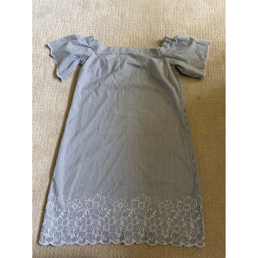 Banana Republic Blue White Striped Off Shoulder Floral Embroidered Dress 2